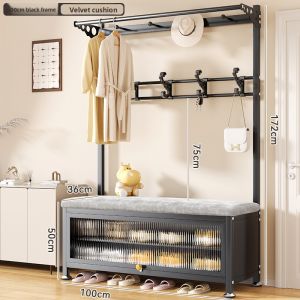 Meisda Antique Style Home Entrance Shoe Bench Luxury Sensation Iron Material Storage Seat Velvet Surface for All Ages