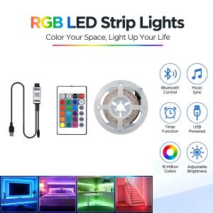 Smart bedroom RGB light strip 1-30 meter USB power supply suitable for bedroom living room Christmas and wedding decorations
