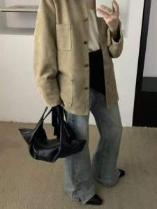 Korean Style Soft Leather Foldable Handbag Single Shoulder Crossbody Bag Lazy Cow Horn Bag Fashion Trend Commuting Bag