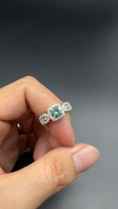 Cincin S925 Sterling Silver Lace Princess Square Green -Red 1 Carat Diamond Moissanite GRA SERTIFIKAT