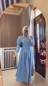 TERBARU !!! Oneset Salur Wanita Rok Dan Kemeja Panjang A-line Kekinian Best Seller