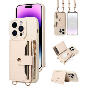 Faux Leather Phone Case for IPhone16promax15 14 13 12 11Plus Mini 7 8plus XSMAX XR Crossbody Anti-drop with Mirror Wallet Cover