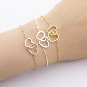 【100% Original】Double Heart Bracelet For women Fashion Link Bracelets Rose Stainless Steel bracelet bracelet 18k gold pawnable bracelet for bestfriend gold bracelet 18k saudi friendship bracelet gifts ideas for women Jewelry Girls Bracelet