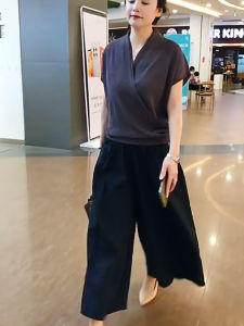 Quần Ống Rộng Hai Mảnh Thời Trang Mùa Hè Cho Nữ Dáng Quả Lê Rộng Rãi Thanh Lịch Thường Ngày Cotton Cho Phụ Nữ Trên 35 Tuổi