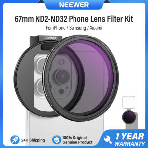 NEEWER 67mm Clip On HD Variable ND2-ND32 Phone Lens Threaded Adapter Ring Filter Kit for iPhone 16 15 Pro Max Plus 14 13 Galaxy S23 S24 S25 Ultra
