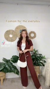 ZEALO Alba Button-up Collar Crop Top and Wide Leg Pants Terno Coordinates Set Alexa Set NZ Trends nztrends