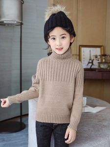 เสื้อสเวตเตอร์คอตั้งหนาสำหรับเด็กผู้หญิง 10 ปี เสื้อชั้นในฤดูหนาวสำหรับเด็กผู้หญิง 12 ปี เสื้อสเวตเตอร์ผ้าถักสำหรับเด็ก ผ้าถัก
