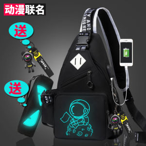NASA Anime Collaboration Chest Bag for Men Trendy Student Crossbody Bag Small Soft Oxford Spinning Zipper Buckle Bag