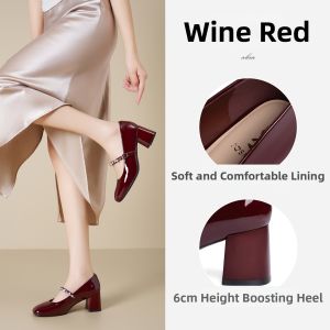 Josiny | Red High Heels Women Wedding Shoe French Style Thick Heel Crystal Decorated