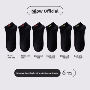 miiow | Mens Cotton Socks Breathable Sport Short Socks Anti-Odor Absorbent Boat Socks Autumn Season Embroidery Non-Slip Summer Style