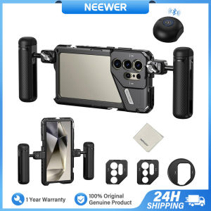 NEEWER Phone Cage Video Rig for S24 Ultra with Side Handles Grip Bluetooth Shutter Phone Camera Cage with 67mm Filter Adapter 17mm Lens Mount PA042+PA045