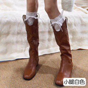 Ruffle Long Tube Socks with Booties Autumn Winter over Knee White Ballet Style Butterfly Knot Calf Bulk Socks Womens Stockings