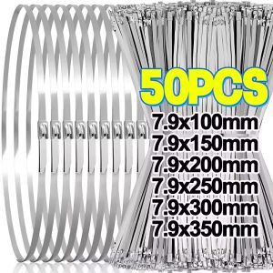 50Pcs Wholesale Stainless Steel Cable Ties Self-sealing Fastening Ring Multi-Purpose Metal Hardware Cable Organizer for Exhaust Pipes