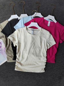 Womens Yoga Fitness Shirt Quick Dry Short Sleeve Pilates Top Slimming Breathable Nylon Sports Bra Shoulder Width Regular