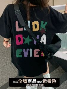 100% Pure Cotton American Style Retro Short Sleeve T-Shirt Women Summer Trendy Oversize Small Audience Top round Neck Casual