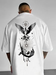 Mens Loose Fit Icarus Fall Graphic Tee with A Round Neck Tee and Art Wing Design Personality Casual Perfect for Summer Casual