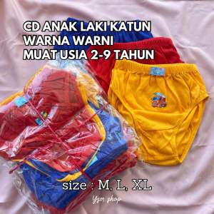 Celana Dalam Anak Laki Katun Multiwarna Umur 2-9 Tahun