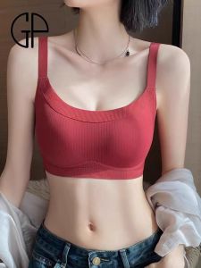 Red Thin Underwear Womens Large Chest Small Chest Gather Side Breast Prevent Sagging Seamless Anti-Light Bra Sports Style Nylon Lining Cotton Cup Nylon Side Wing Fixed Double Strap Triangle Panty All Seasons Youth Female