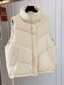 Korean Style Versatile down Cotton Vest Womens Shoulder Pad Loose Stand Collar Side Pocket Casual Top for Autumn Winter