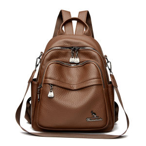 Genuine Leather Womens Fashion Shoulder Bag Large Capacity Casual Travel Backpack Wesson Kangaroo Double Strap Bag