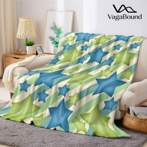 Striped Star Print Flannel Blanket Warm Soft Halloween Christmas Decorative Couch Warm Cozy All-Season Gift
