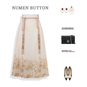 NUMEN BUTTON | Traditional-Inspired Fashion Mid-Length Skirt High Waist