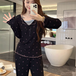 Womens Long Sleeve Modal Sleepwear Set Sweet Home Style with Chest Pad Integrated Design Spring Autumn Comfortable Underwear