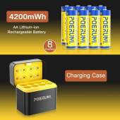 Poeruni 1.5V AAA/AA Lithium battery Constant Voltage 1200/4200mWh With Rechargeable Batteries Charge Kit Type-c Charging (8 pcs)
