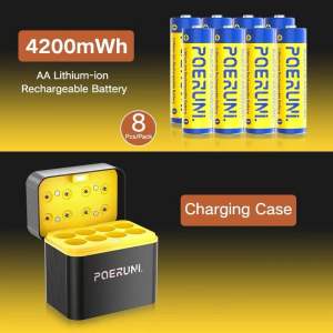 Poeruni 1.5V AAA/AA Lithium battery Constant Voltage 1200/4200mWh With Rechargeable Batteries Charge Kit Type-c Charging (8 pcs)