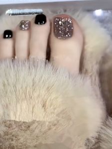 Black Nail Art Patch Foot Toe Nail Sticker Wearable Nail Tips White Enhancing High End Feel New 2025 Foot Nail Patches