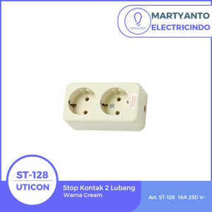 Uticon Stop Kontak 2 Lubang Teminal Kuningan Uticon ST-128 Warna Cream