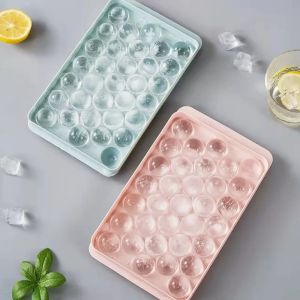 3D Round Ice Cube Tray with Lid Food Grade Plastic Spherical Ice Mold DIY Ice Ball Maker for Cocktails Summer Kitchen Tools