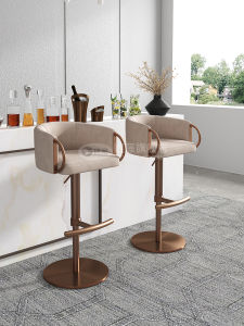 Italian Minimalist Luxury Height Adjustable Stainless Steel Leather Bar Stool for Home Use Villa Bar Chair Counter Stool