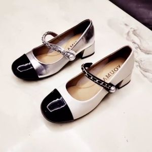 Giày Búp Bê Mũi Tròn Vá Màu - Giày Nữ Gót Vuông 5cm Quai Cài Hậu Full Box 288-1