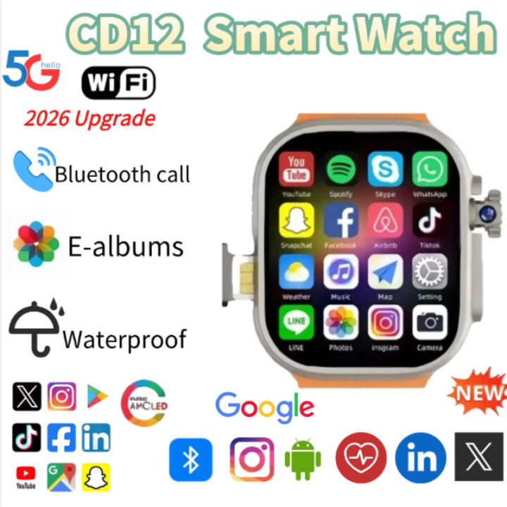 5G Network Smartwatch CD12 SIM Card Rotating Camera Android 9.0 ...