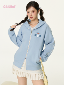 Gbiaior | Loose Zipper Hoodie Sweater Casual Blue
