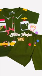 Setelan Kaos Anak Laki-laki Motif TNI & Celana Pendek Usia 1-6 Tahun Bahan Katun Berkualitas Tinggi