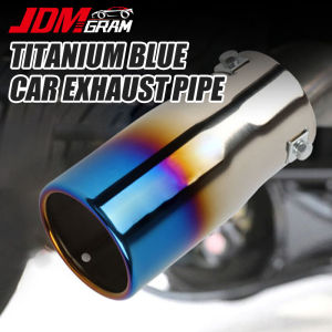 JDMGRAM Stainless Steel Car Exhaust Muffler Tip Pipe 63mm Universal Stainless Steel Auto Exhaust Pipe Racing Round Titanium Blue Tail Throat Automobile Accessories