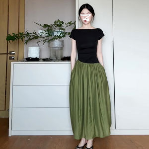 PEIZIXUAN | Summer Petite French Style Contrast Trim Green Dress Elegant