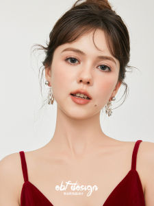 Ear Wind Flowers Fallen Leaves Silver Pearl Stud Earrings Fancy round Face Suitable Earrings Accessible Luxury Graceful Earrings