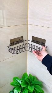 CEPAT Rak Sudut Kamar Mandi Tempel Dinding Tanpa Paku Stainless Anti Karat Hitam Aesthetic Serbaguna Westafel Triangle Corner Shelf LemonBest