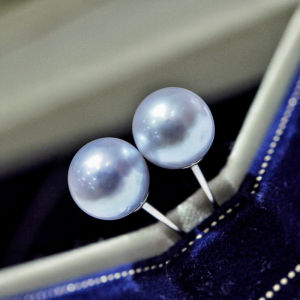 7-8mm Shining Akoya Pearl Stud Earrings Jewelry Classic Silver Grey Natural Seawater Pearl Simple 18K Gold Earrings for Woman