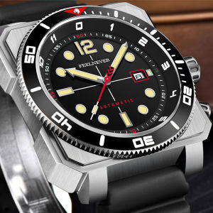 FEELNEVER New Sapphire Diver Watch Men Fashion Green Silicone Automatic Watches For Men Luminous Sport Men Mechanical Wristwatch