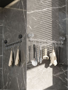 Bathroom Wall Mounted Suction Cup Slide Rail Hook for Sweeper Cloth Fixed Storage Rack Organizer Tool No Drilling Required