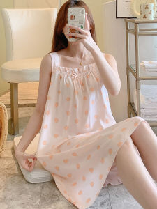Summer Cotton Silk Sleep Dress Womens Loose Fit Off-Shoulder Home Clothes Thin Model Sweet Style plus Size Nightgown