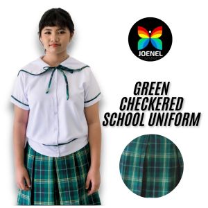 School uniform individual price kinder elementary high-school SAILOR COLLAR  BLOUSE WITH RIBITI / GREEN CHECKERED SKIRT