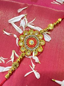 Rakhi For Rakshabandhan For Your Lovely Brother💖 - Gold and Silver Embellished Rakhi - Festive Bracelet - Rakhi Gift - Rakhi For Brother - Rakhi With Flower Petals