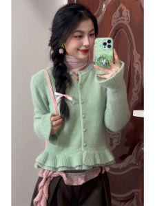 YUEZHONGWEI | Dopamine Style Green Knit Cardigan New Arrivals