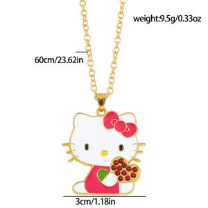 Bandai | Vòng Cổ Mặt Dây Chuyền Men Hello Kitty Có Dát Đá Hình Trái Tim Phụ Kiện Thời Trang Dành Cho Bé Gái Quà Tặng Trang Sức Nhân Vật ACG Dễ Thương