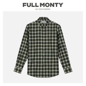 Retro Green and White Check Nail Button Collar Pure Cotton Mens Shirt